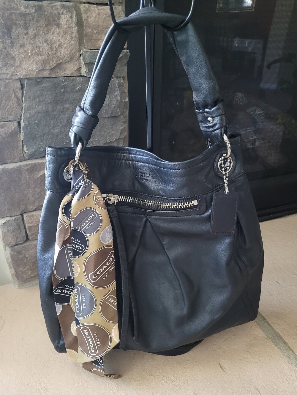 Coach Parker Pleated Black Leather Convertible Crossbody Shoulder Bag